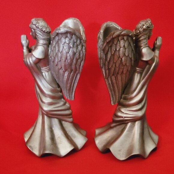 Vintage Metal Pewter Praying Angel Candle Stick Holder Set of 2 - Picture 6 of 14